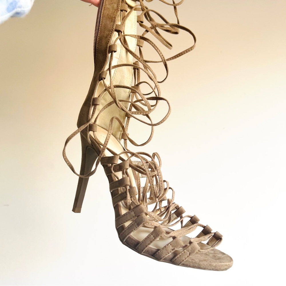 Suede Knee High Lace Up Heels